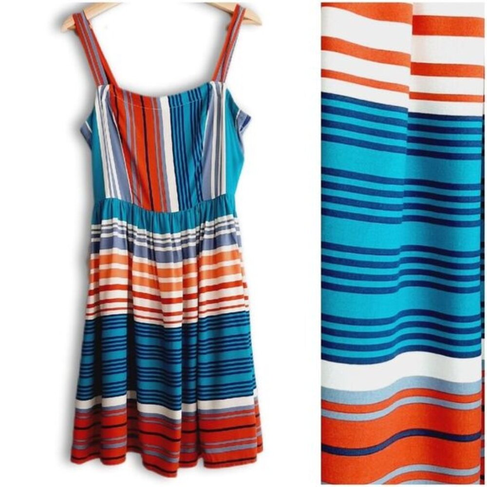 GYPSIES & MOONDUST Stripe Pattern Light Fit & Flare Dress Red White & Blue Sz L